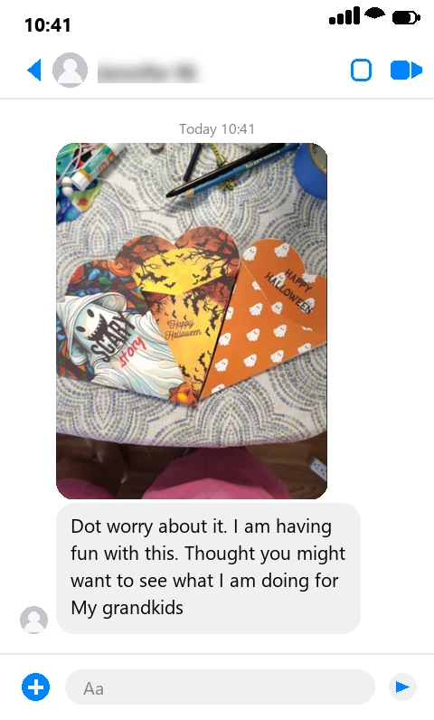Message from a buyer sharing a photo of the finished cones